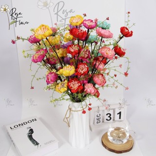 Hoa Trà Gạo Cổ (hoa Đỗ Quyên), hoa giả cỡ to cành cao 60 cm, có 5 bông đủ màu decor trang trí nhà cửa, hoa để bàn