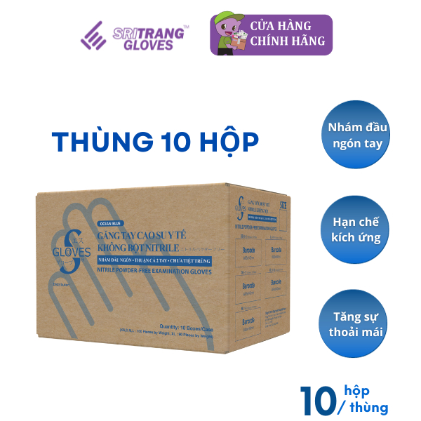 Thùng găng tay y tế Sgloves Nitrile không bột 3.5g 10 hộp/thùng