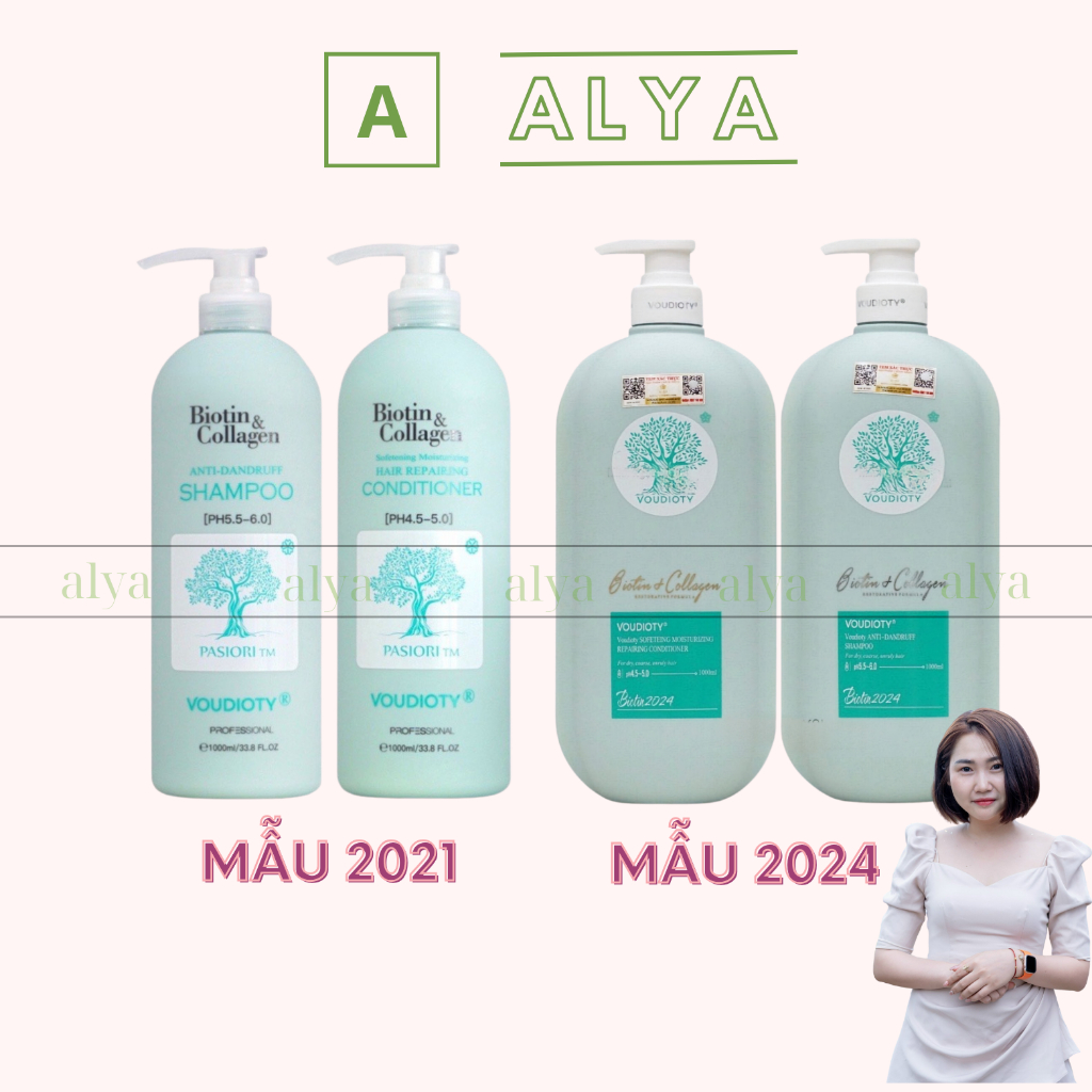 Cặp Dầu Gội Xả Biotin Collagen Voudioty Xanh Dương 500ml-1000ml 2024. Ngăn Gàu Phục Hồi Tóc Khô Xơ Hư Tổn
