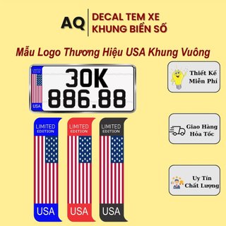 Tem dán logo usa khung biển số xe ô tô - miếng dán khung vuông biển sô xe, logo usa dán biển số xe vuông
