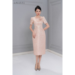 Đầm tiệc taffeta dáng ôm đứng LALULILL hai lớp hồng ánh kim tuyến LDL2325704