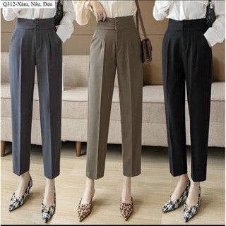 Quần tây, Baggy nữ công sở 2 khuy lưng cao, hai màu Đen - Be, chất vải tuyết mưa loại 1 dày dặn, không bai không xù