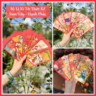 [Bộ Tết Là] Sét 12 Bao Lì Xì Tết thiết kế đặc sắc - Hình Tết sum vầy đoàn viên - Giấy C150 cán mờ in sắc nét