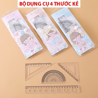 Bộ 4 thước eke khác nhau kích thước 20cm đóng túi dễ thương nhiều mẫu lựa chọn