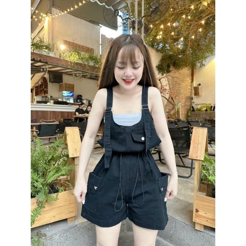 Yếm jean nữ kiểu quần short chất kaki