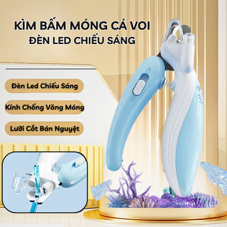 Kìm cắt móng chó mèo có đèn led, kéo bấm móng thú cưng hình cá voi có nắp đậy chống văng an toàn dễ thương home pets