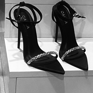 sandal mũi nhọn dây đá satin cao cấp