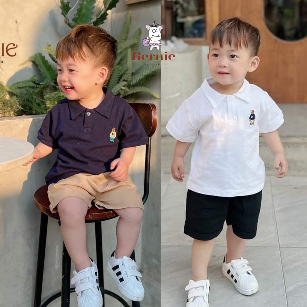 Bộ cộc tay bé trai từ 8-22kg Bernie - bộ bé trai mùa hè áo polo thêu gấu quần kaki cho bé - 22B486
