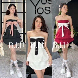 Set áo quây dây nơ dáng dài chân váy A đơn giản xinh xắn Ther Set Biu Clothing BB0243
