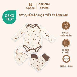 Bộ liền thân 3 món cho bé bodysuit dài tay kèm ché thóp và quần dài Unbee chất liệu thun mềm mại thoáng mát