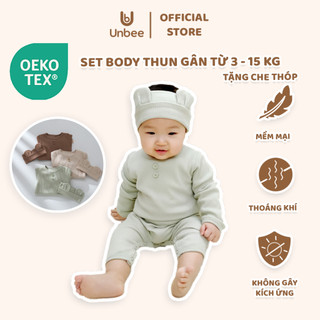 Bộ quần áo liền thân dài tay kèm che thóp cho bé Unbee bodysuit chất liệu thun gân Hàn Quốc dành cho da nhạy cảm