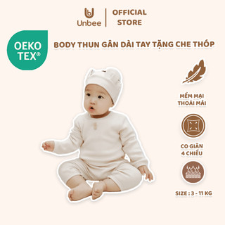 Bộ liền thân cho bé bodysuit dài tay Unbee kèm che thóp chất liệu thu gân Hàn mềm mại thoáng mát