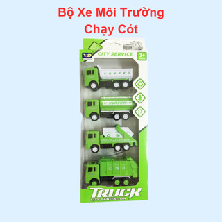Ô tô chở rác mô hình chạy cót gồm 4 xe di chuyển mượt mà màu sắc bắt mắt cho bé sưu tập