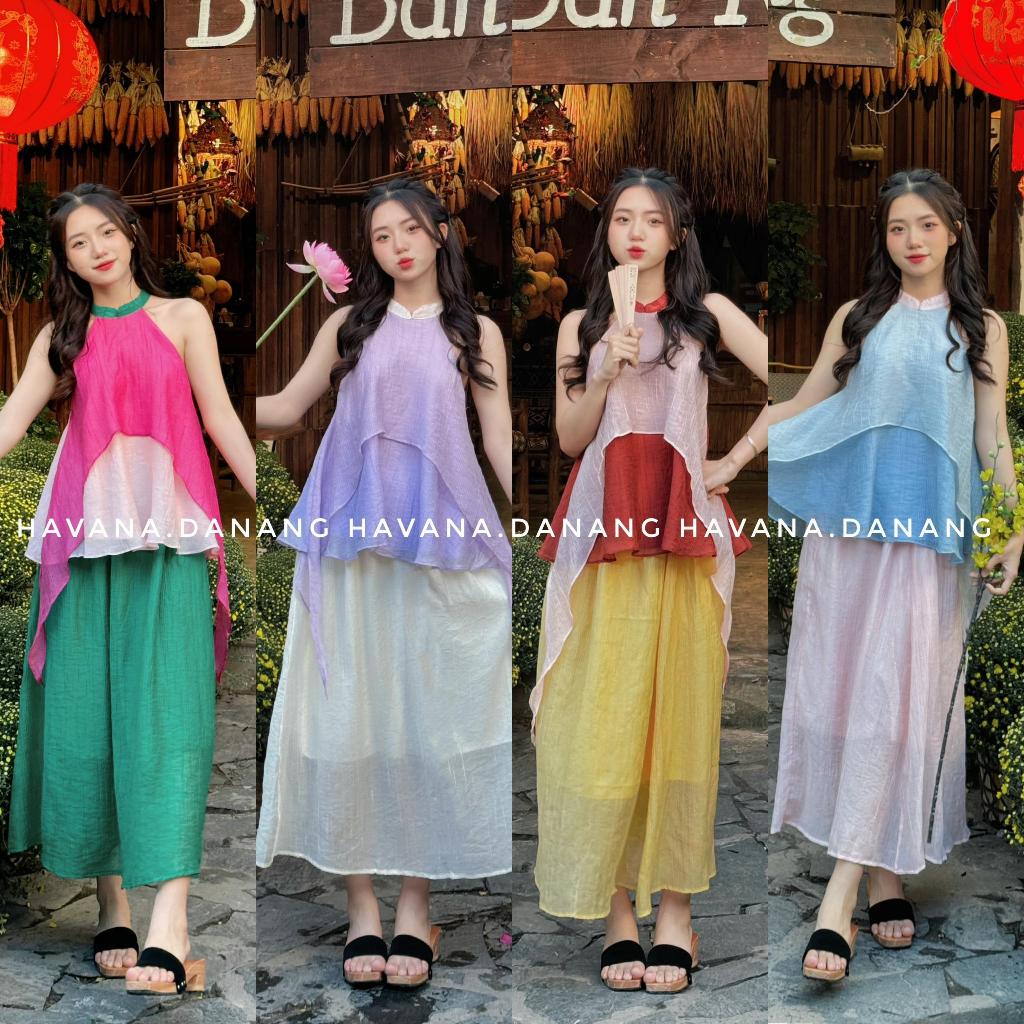 Set yếm voan tơ NHƯ Ý kèm chân váy phối màu HAVANA SAT54