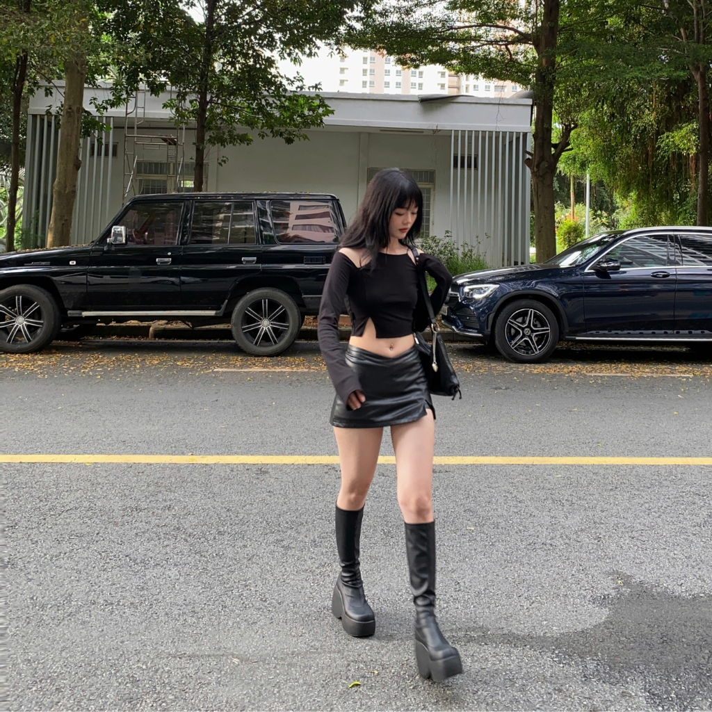 MORSELA® chính hãng -  Áo croptop nữ kiểu tay dài CERES form ôm khoét vai xẻ tà phong cách cá tính