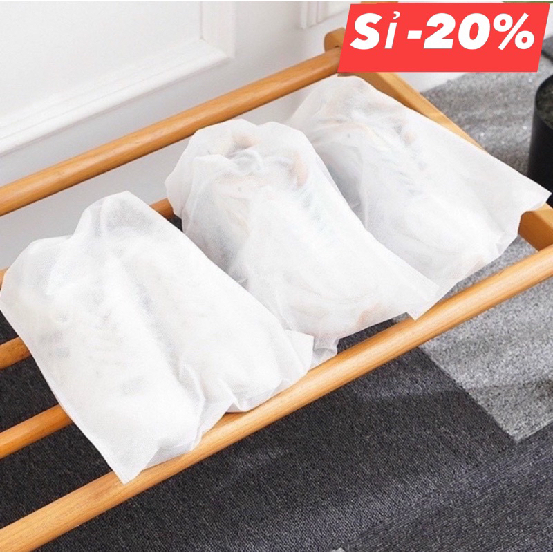 [H17-18-20.5A] [Combo 50] Túi đựng giày vải không dệt đa năng, túi bảo quản giày miệng dây rút (Trắng)
