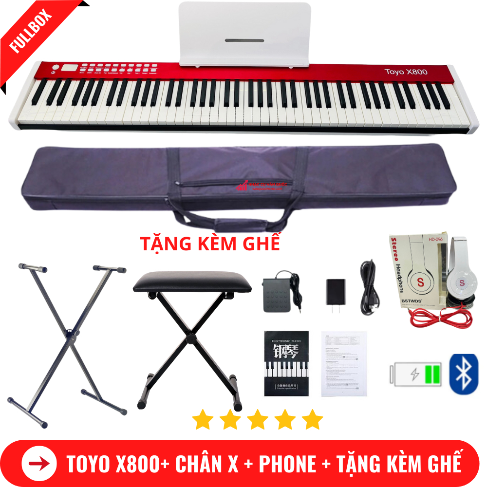 Đàn Piano Điện Toyo X800  – 88 Phím Nặng Cảm Lực + Chân đàn + Tai Phone + Tặng Kèm Ghế Gấp