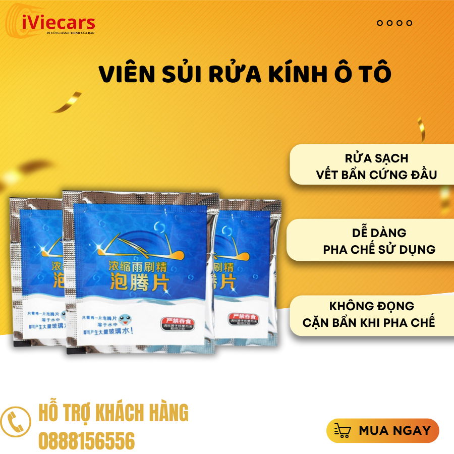 Viên Tẩy Rửa Kính Ô Tô Hỗ Trợ Làm Sạch Kính Hoàn Toàn, Tiện Dụng, Thân Thiên Với Môi Trường Dạng Sủi