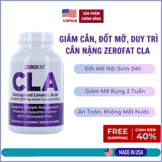 Viên Kiểm Soát Cân Nặng ZeroFat CLA Chính Hãng, Giảm Cân An Toàn,  Tăng Cơ Đốt Mỡ Toàn Thân, 60 Viên, Nhập Khẩu Mỹ