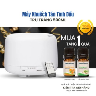 Máy khuếch tán tinh dầu trụ trắng hermione natural life 500ml, phun sương tạo ẩm, tích hợp đèn ngủ, khử mùi hôi