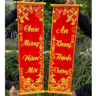 [HÀNG ĐẸP]1 đôi câu đối đỏ, liễng trang trí tết in chữ Việt Nam làm từ vải nhung đẹp