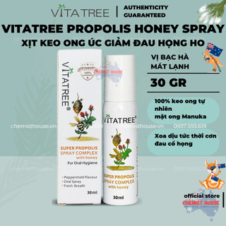 [Hàng Chuẩn ÚC] Xịt keo ong Vitatree ÚC - Giảm các triệu chứng ho - Cảm lạnh 25ML