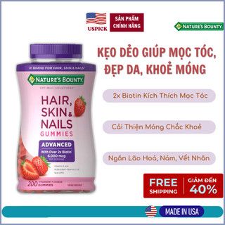 Kẹo Dẻo Nature Bounty Hair, Skin & Nails Gummies, 230 Viên, Giúp Mọc Tóc, Đẹp Da, Khoẻ Móng