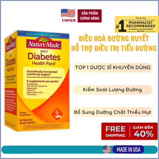 Hỗ trợ điều hoà đường huyết, hỗ trợ điều trị tiểu đường, nature made diabetes health pack, 60 gói