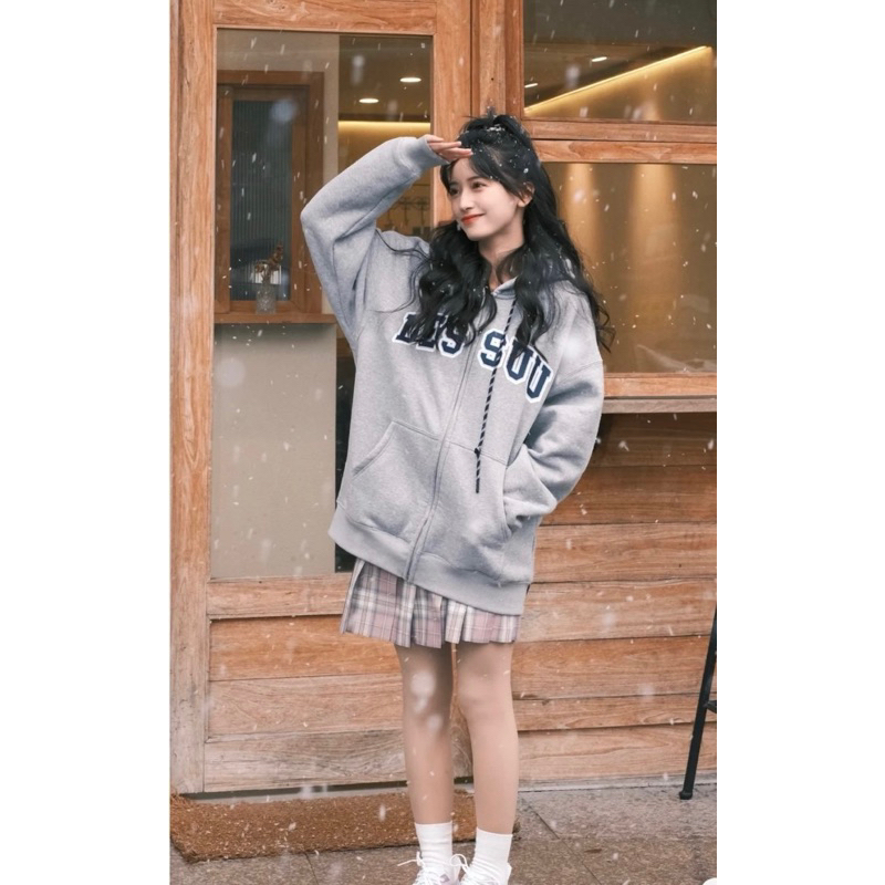 Áo Hoodie zip Dessuu lót bông dày nhiều màu sắc