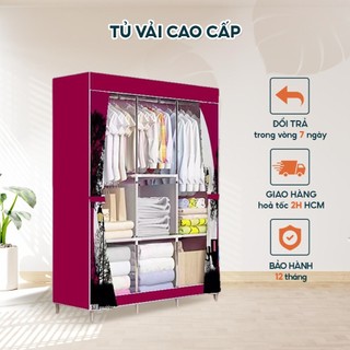 Tủ quần áo vải khung gỗ bọc nhựa 3 buồng vải cotton