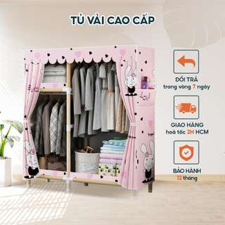 Tủ vải kệ đựng quần áo khung gỗ bọc nhựa 2 buồng 5 ngăn / 3 buồng 6 ngăn / 4 buồng 8 ngăn chống ẩm mốc