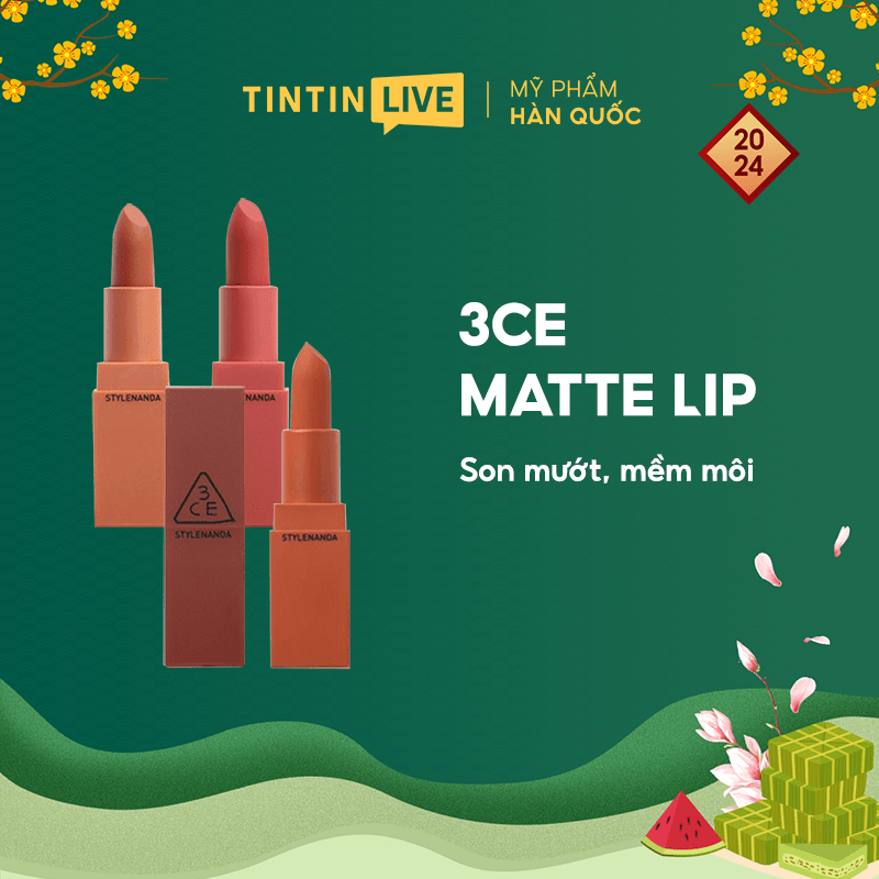 Son Thỏi Lì 3CE Mood Recipe Matte Lip Color 4 màu chính hãng