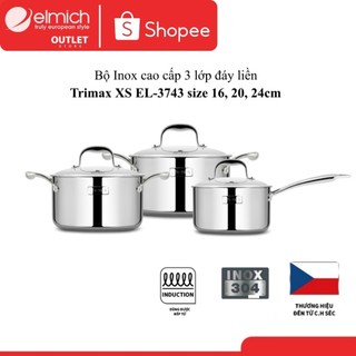 Bộ Inox cao cấp 3 lớp đáy liền Elmich Trimax XS EL-3743 size 16, 20, 24cm