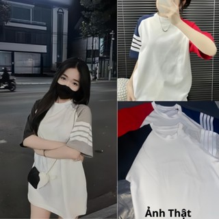 Áo Phông Thom 4 Vạch Phối Vai Thiết Kế Hot Trend Nam Nữ,Boy Phố New 2024