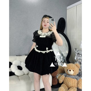 Đầm nhung 2 nơ viền tơ