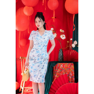 Đầm Body Slim 5879 Lụa Mango hoạ tiết ô vuông đa sắc nổi bật váy Lucy
