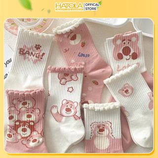 Lẻ tất gấu hồng đôi tất gấu hồng LOTSO cho nữ dễ thương tất cổ cao dày dặn Hatola