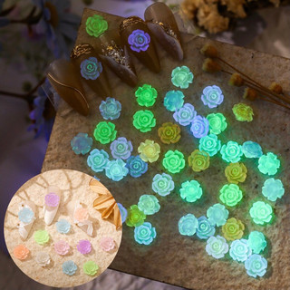 Set 100 charms hoa hồng phát sáng dạ quang mix màu trang trí móng