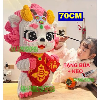 Xếp hình phúc long hồng 71cm tiểu long nữ rồng tết giáp thìn 2024 đồ chơi lắp ráp cỡ lớn nano