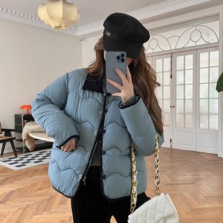 Áo Phao Nữ Túi Hộp Mũ Liền Cổ Tay Bo chun, Áo Phao Trơn Mũ Rút Dây Quảng Châu Giá Sốc