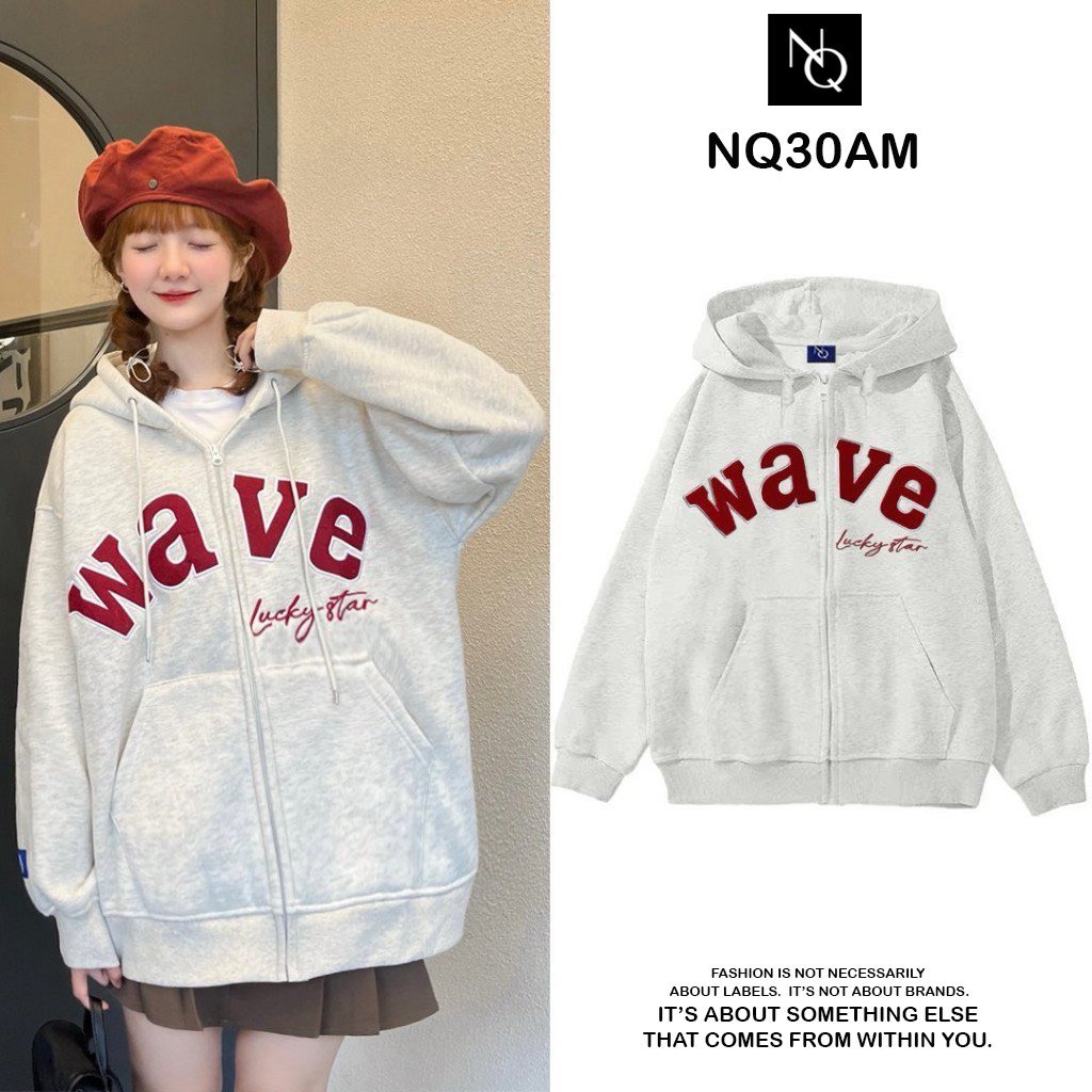 Áo Khoác Nỉ Hoodie Zip Bông Thêu WAVE Form Rộng Nam Nữ Unisex