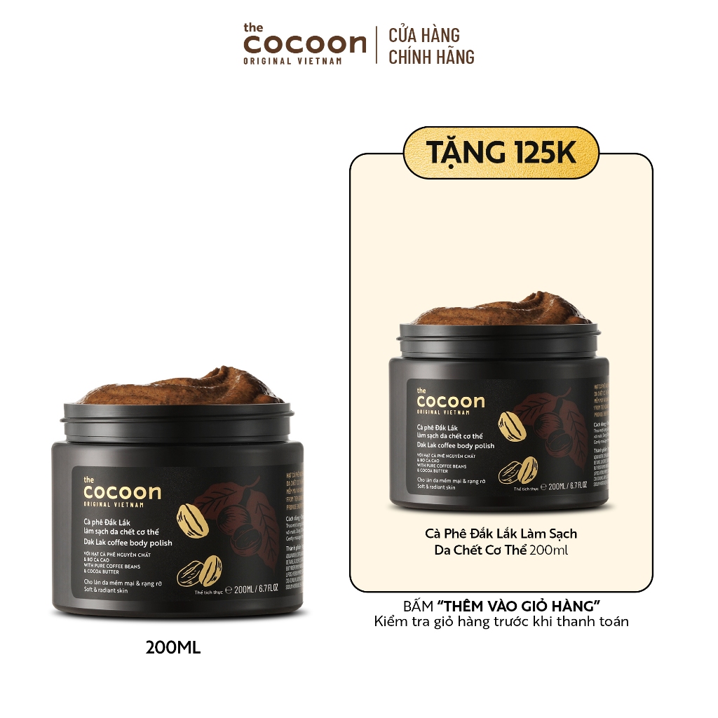 Tẩy da chết cơ thể cà phê Đắk Lắk Cocoon cho làn da mềm mại và rạng rỡ 200ml