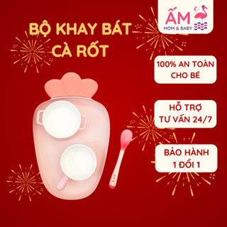 Bộ Bát Ăn Dặm Cho Bé Hình Carot Ấm Baby Gốm Sứ Cao Cấp Kiểu Nhật Ấm Gift Decor