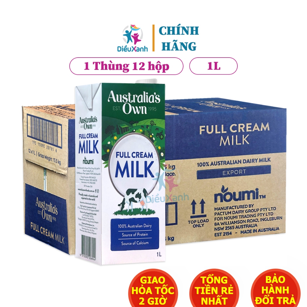 Thùng Sữa Tươi Nguyên Kem Australia's Own 1L-  Sữa Tiệt Trùng Không Đường Nhập Khẩu Úc