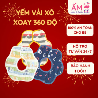 Yếm Vải Xô Ấm Baby Xoay 360 Độ Hai Mặt Cho Bé Ăn Dặm Mềm Mịn Thấm Hút Tốt, Có khuy Bấm Chống Bẩn Ấm Gift Decor
