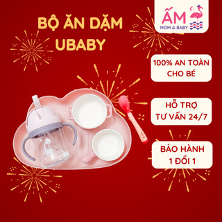 Bộ Bát Ăn Dặm Cho Bé UBaby Từ 8 Tháng Tuổi Ấm Baby Gồm Khay, Bình Tập Uống, Bát Và Thìa Ấm Gift Decor