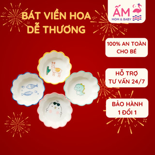 Bát Ăn Dặm Cho Bé  Bằng Sứ Có Viền  Hình Hoa Màu Sắc Bắt Mắt Dễ Thương Ấm Baby Chịu Được Nhiệt Độ Cao Ấm Gift Deco