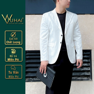 Vest nam 2 cúc kẻ sọc trắng, cổ ve nhọn Hàn Quốc-VuHai