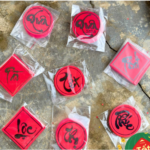 set 10 miếng ticket chữ Tết, Xuân, Phúc, Lộc, Thọ, Phát, Tài dán trang trí giỏ quà tết