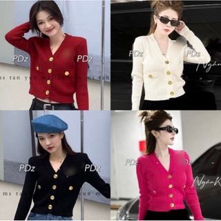  Áo len tag Y cổ tim dài tay khuy đồng hàng QCL1 full tag mác 4 màu đen kem đỏ hồng 